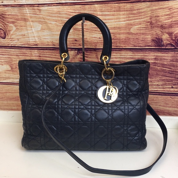 Christian Dior Navy Lady Dior Cannage Shoulder Bag - Picture 2 of 8